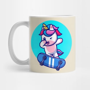 Cute Unicorn Playing Skateboard And Dabbing Cartoon Mug